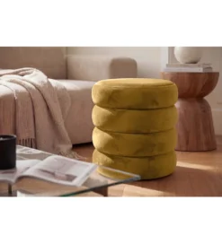 Pufa VOGUE 40 cm z schowkiem welwet musztardowa
