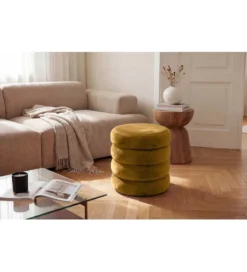 Pufa VOGUE 40 cm z schowkiem welwet musztardowa