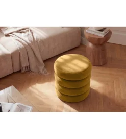 Pufa VOGUE 40 cm z schowkiem welwet musztardowa