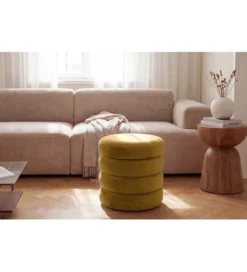 Pufa VOGUE 40 cm z schowkiem welwet musztardowa