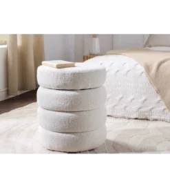 Pufa VOQUE 50 cm z pojemnikiem Bouclé kremowo biała