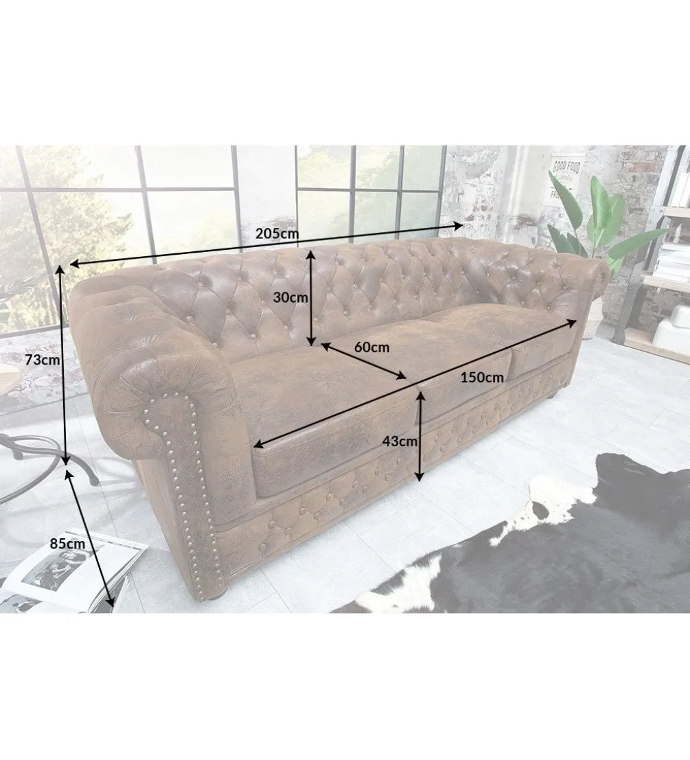 Sofa Chesterfield 205 cm antyczny brąz