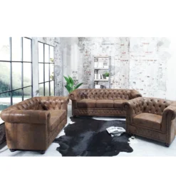 Sofa Chesterfield 205 cm antyczny brąz