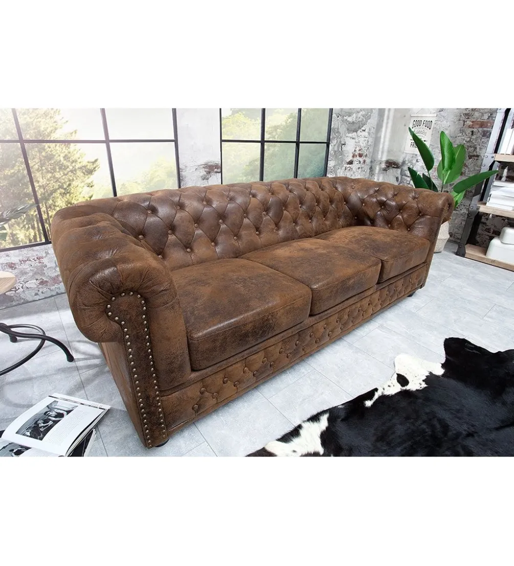 Sofa Chesterfield 205 cm antyczny brąz