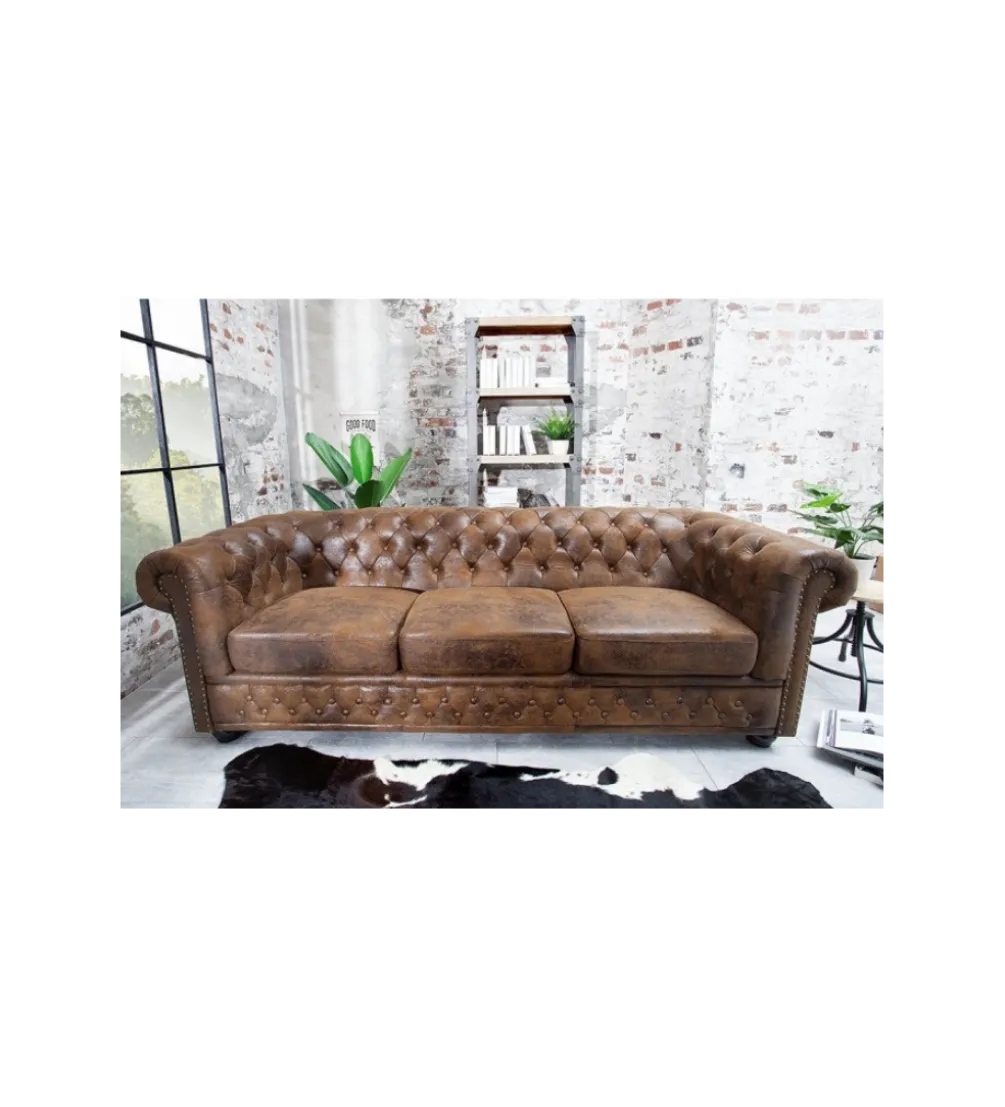 Sofa Chesterfield 205 cm antyczny brąz