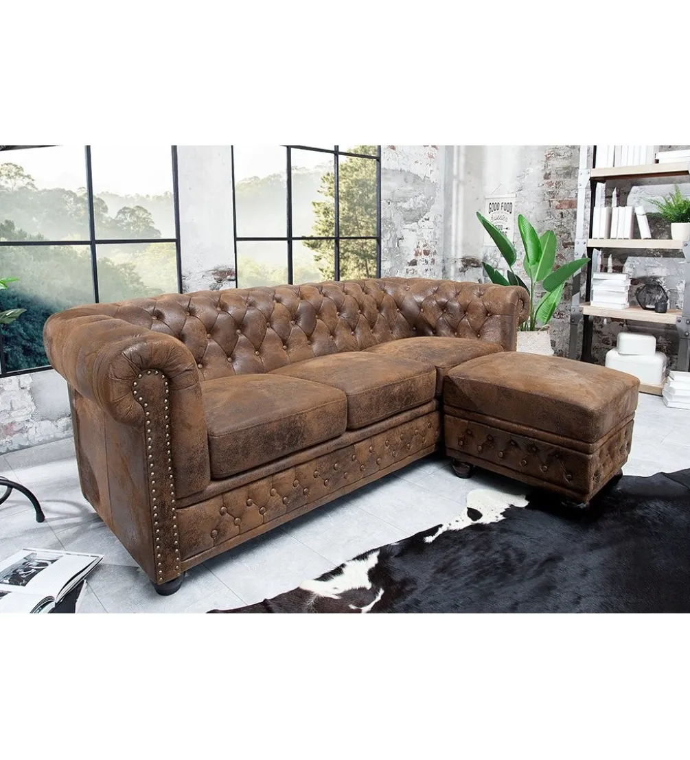 Sofa Chesterfield 205 cm antyczny brąz
