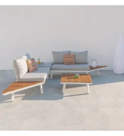 Sofa ogrodowa SASKIA 260 cm drewno akacja nogi białe