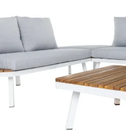 Sofa ogrodowa SASKIA 260 cm drewno akacja nogi białe