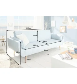 Sofa Rozkładana BELLA 215 Cm Jasnoniebieska Puella