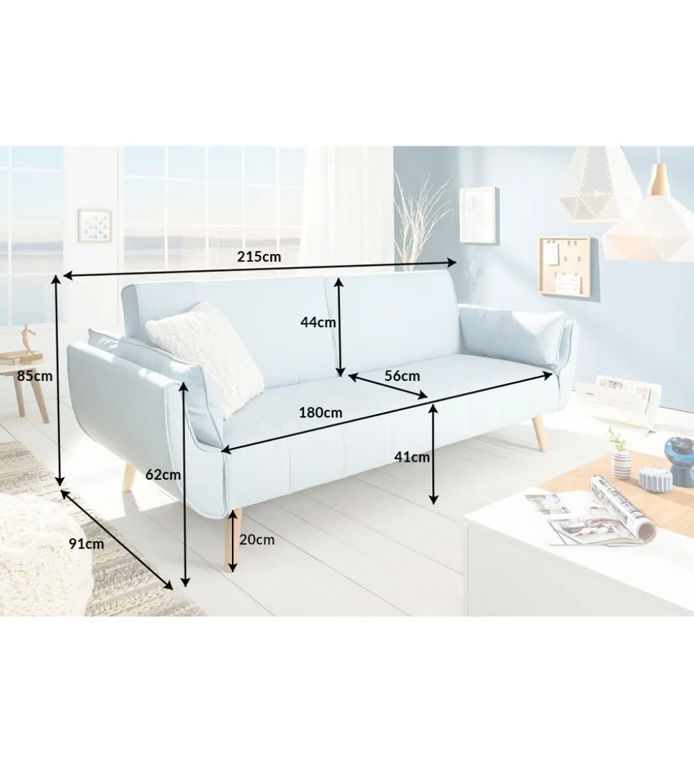 Sofa Rozkładana BELLA 215 Cm Jasnoniebieska Puella