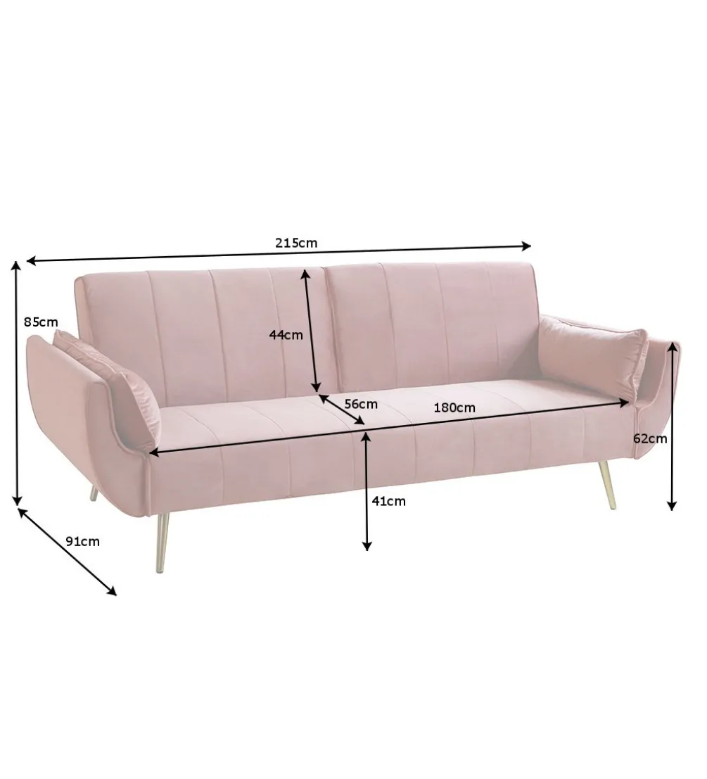 Sofa rozkładana BELLA 215 cm różany aksamit Puella