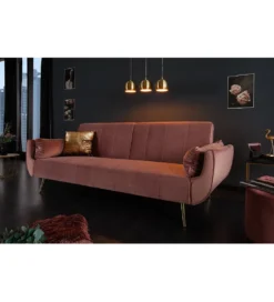 Sofa rozkładana BELLA 215 cm różany aksamit Puella