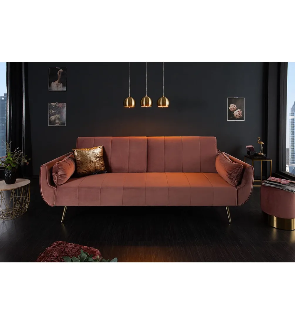Sofa rozkładana BELLA 215 cm różany aksamit Puella