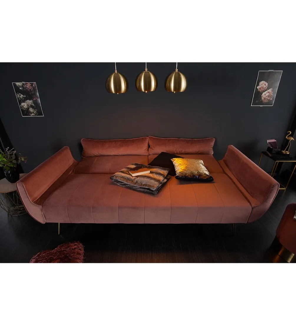 Sofa rozkładana BELLA 215 cm różany aksamit Puella