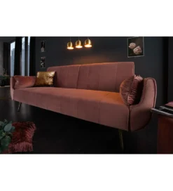 Sofa rozkładana BELLA 215 cm różany aksamit Puella