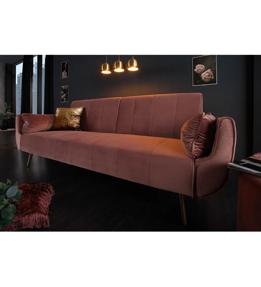 Sofa rozkładana BELLA 215 cm różany aksamit Puella