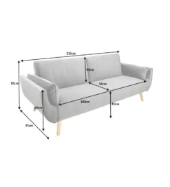 Sofa rozkładana BELLA 215 cm srebrno szary aksamit Puella