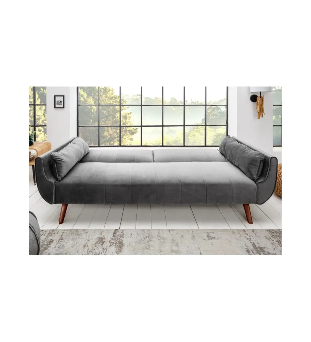 Sofa rozkładana BELLA 215 cm srebrno szary aksamit Puella