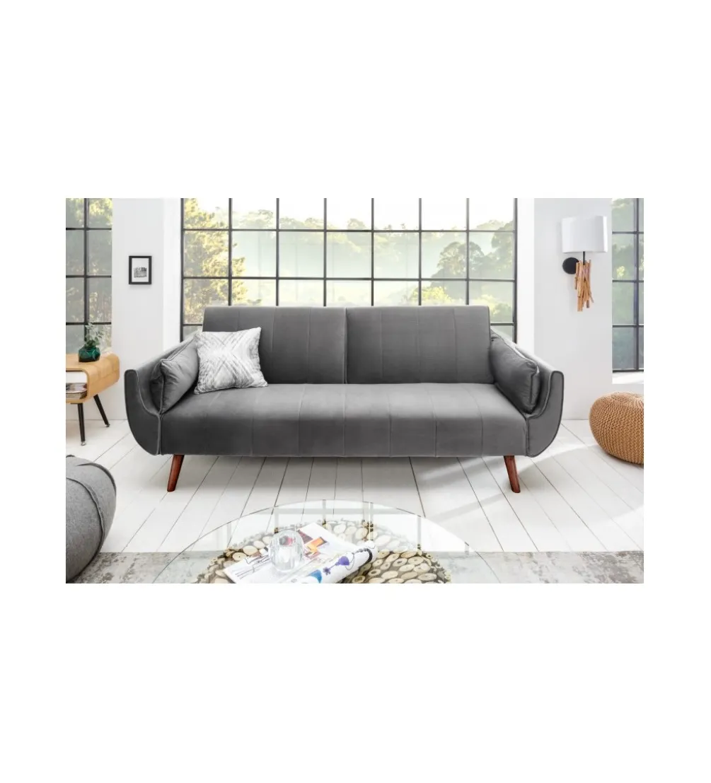 Sofa rozkładana BELLA 215 cm srebrno szary aksamit Puella