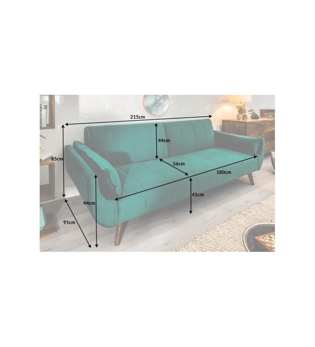 Sofa rozkładana BELLA 215 cm zielony aksamit Puella
