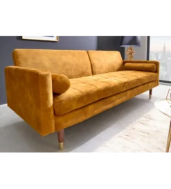 Sofa rozkładana MANILLA 196 cm musztardowo-żółta