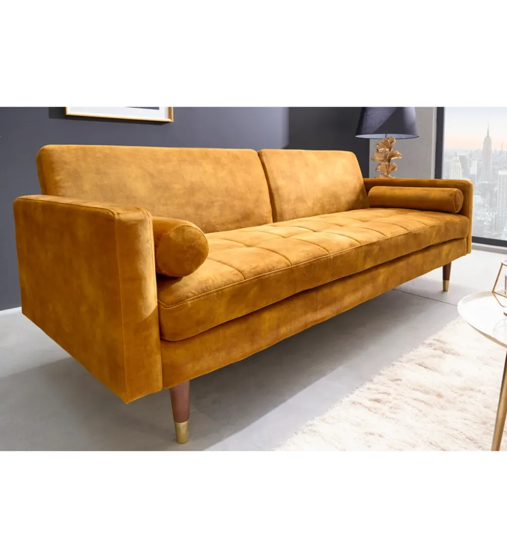 Sofa rozkładana MANILLA 196 cm musztardowo-żółta