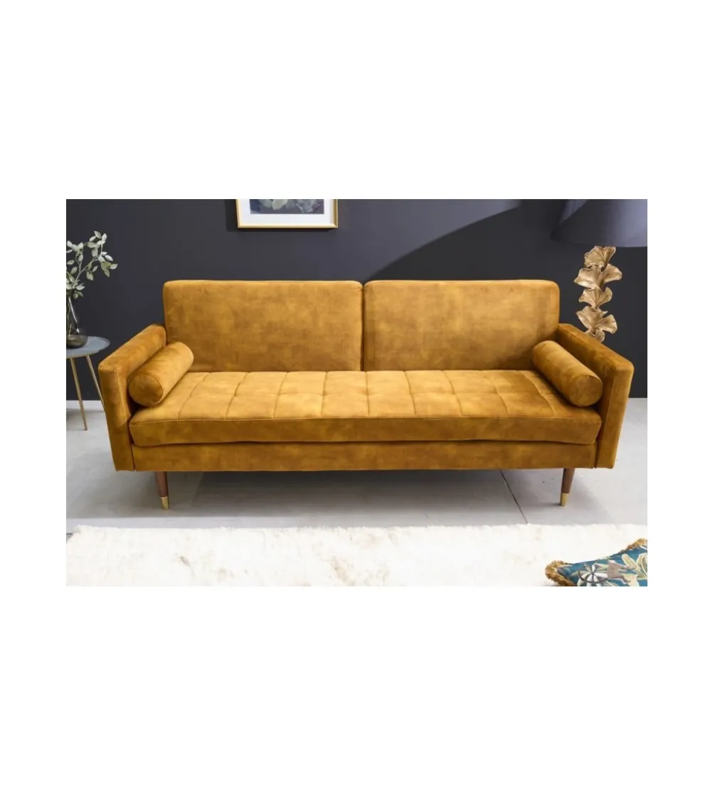 Sofa rozkładana MANILLA 196 cm musztardowo-żółta