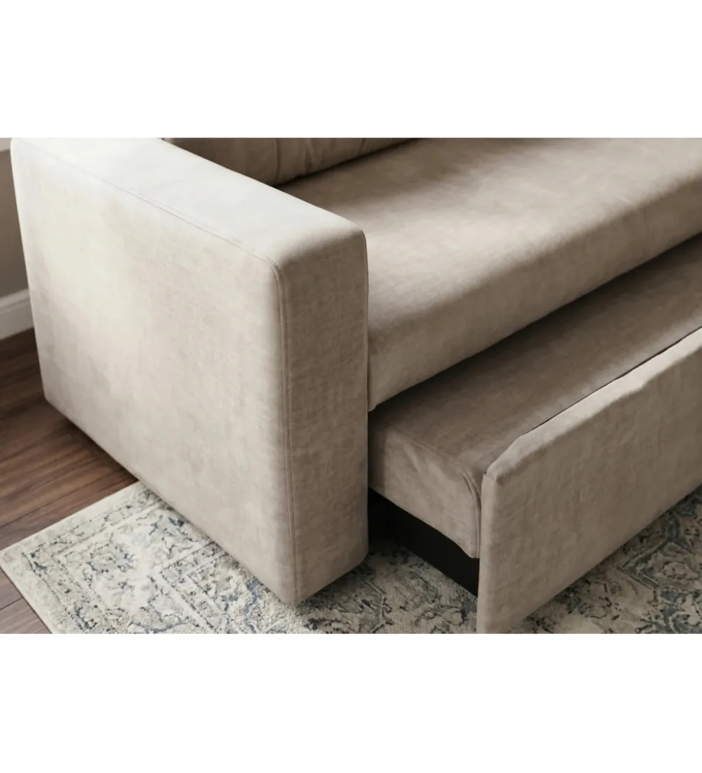 Sofa SMART 140 cm z funkcją spania welwet chmpagne beżowa