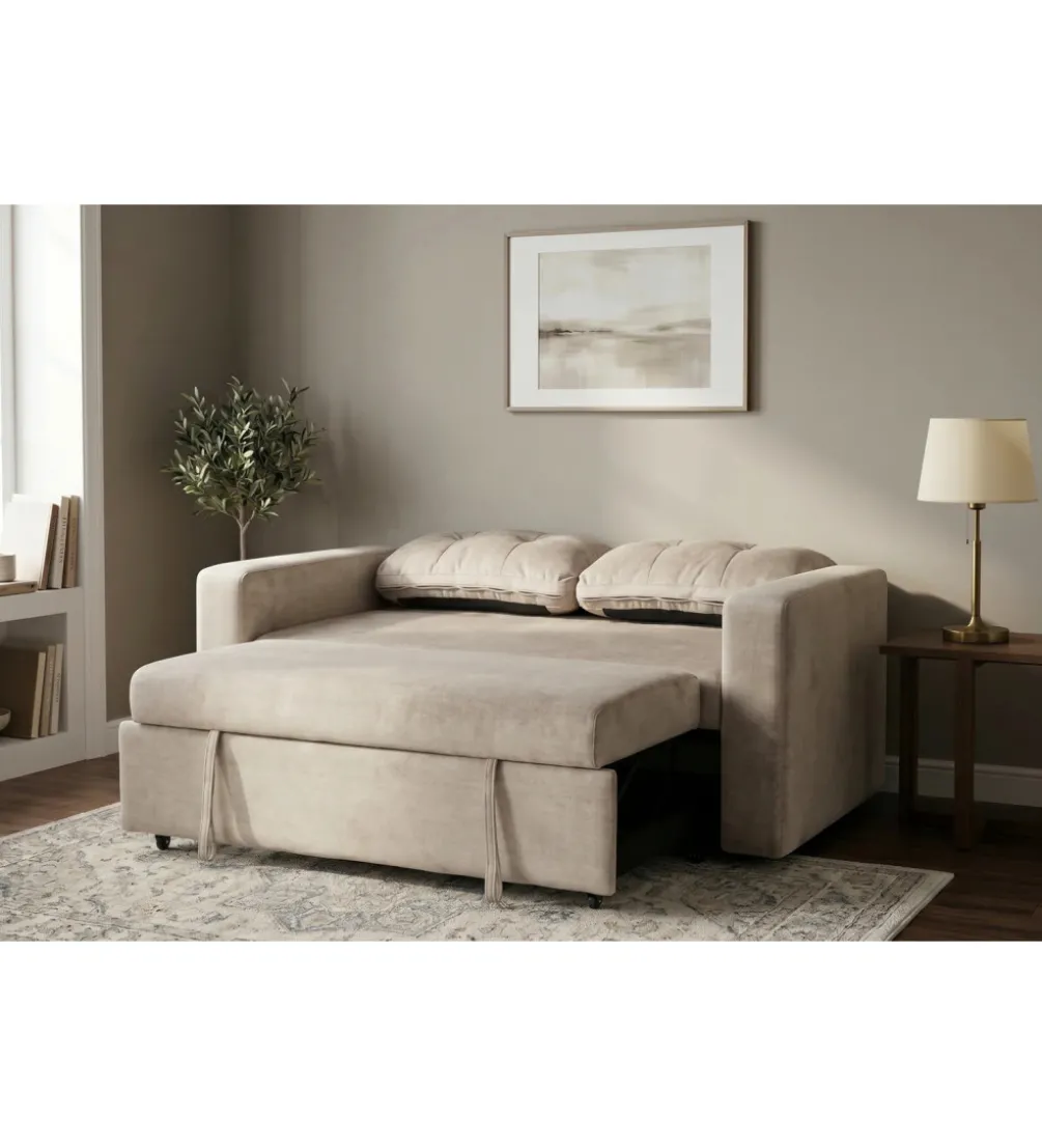Sofa SMART 140 cm z funkcją spania welwet chmpagne beżowa