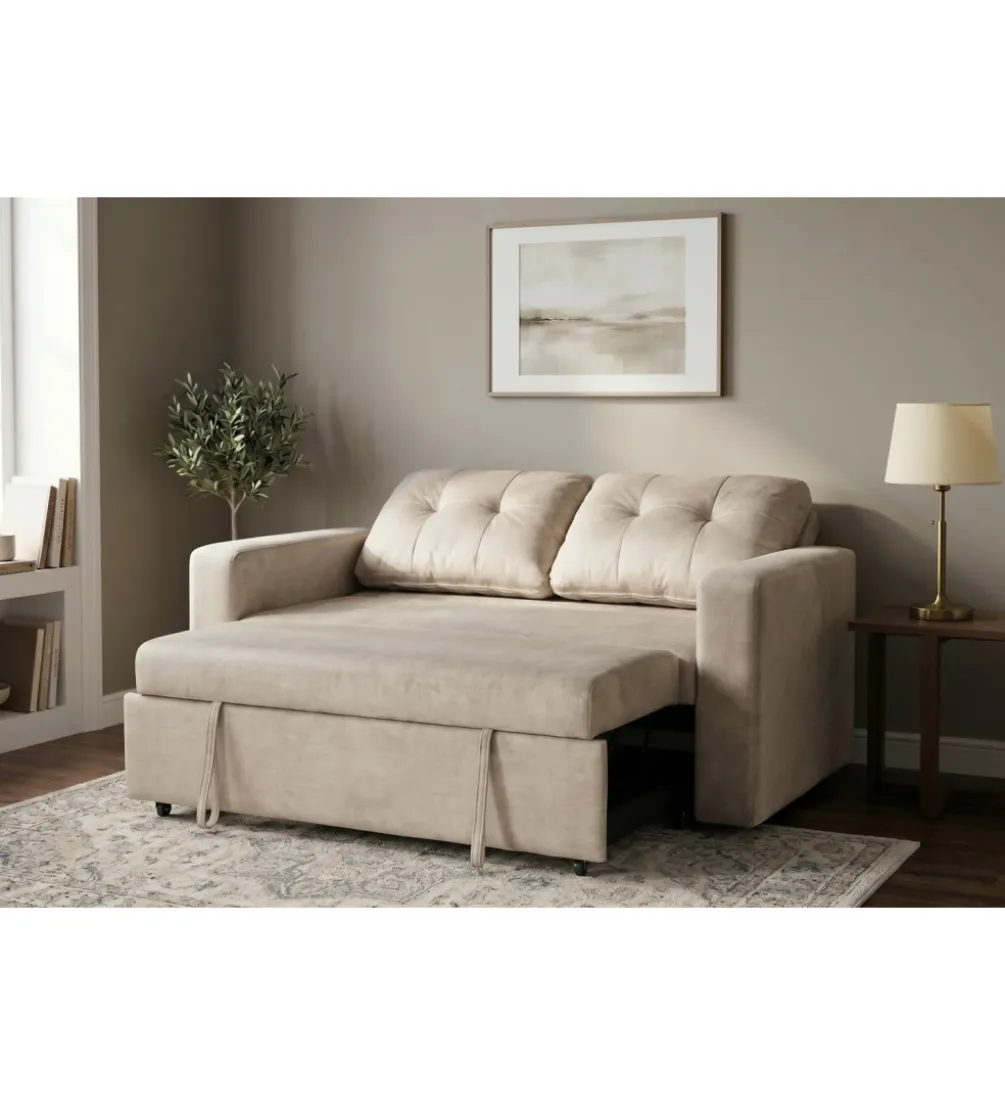 Sofa SMART 140 cm z funkcją spania welwet chmpagne beżowa