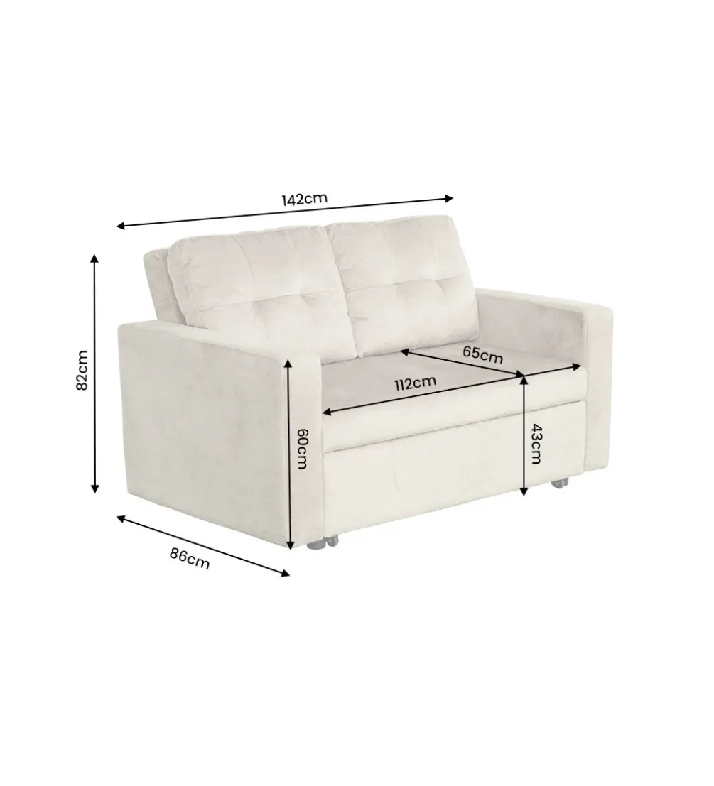 Sofa SMART 140 cm z funkcją spania welwet chmpagne beżowa