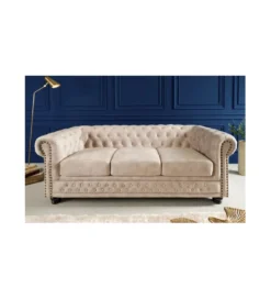 Sofa trzyosobowa ROCHESTER Chesterfield 200 cm beżowa