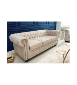 Sofa trzyosobowa ROCHESTER Chesterfield 200 cm beżowa