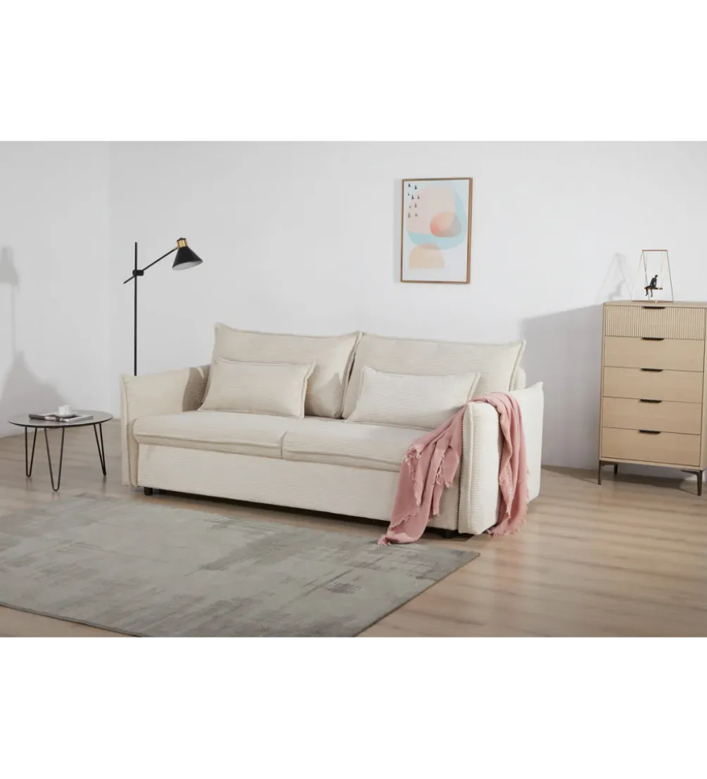 Sofa z funkcją spania APARTMENT 215 cm cord beżowy