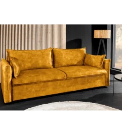 Sofa z funkcją spania APARTMENT 215 cm welur musztardowa