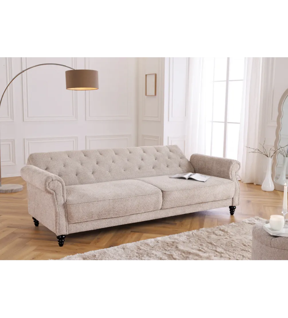 Sofa z funkcją spania MAISON BELLE AFFAIRE 220 cm boucle beżowe