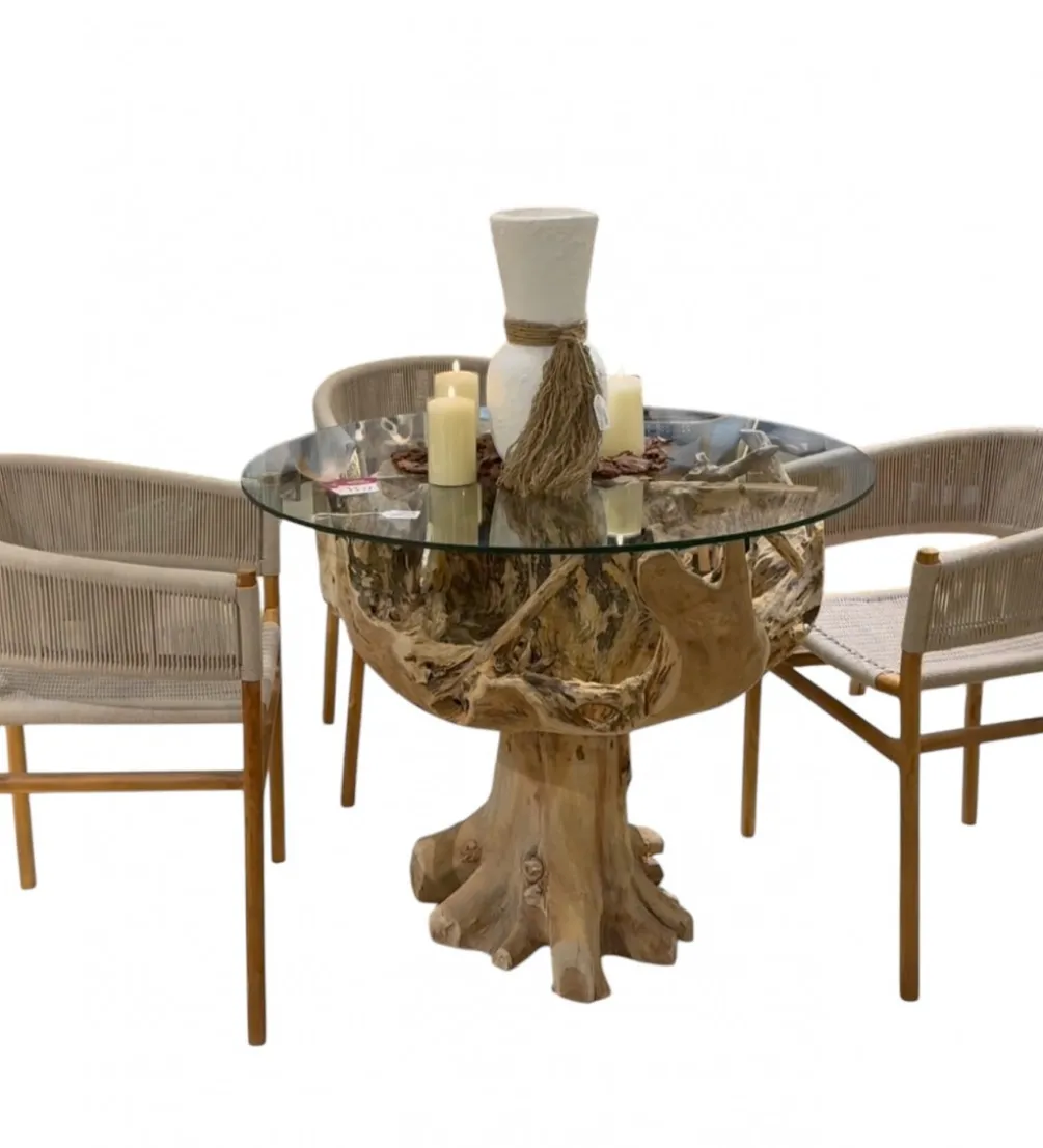 Stół AKWABA 80 cm drewno teak szkło
