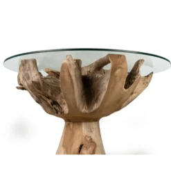 Stół AKWABA 80 cm drewno teak szkło