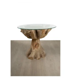 Stół AKWABA 80 cm drewno teak szkło
