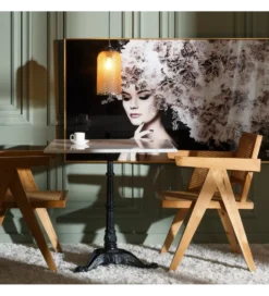 Stół AUESON 70 cm czarny blat w optyce marmuru