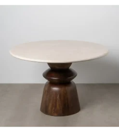 Stół GEHART 120 cm brązowy marmur drewno mango