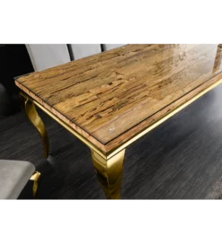 Stół jadalny MODERN BAROCK BARRACUDA 200 cm złoty szklany blat BEZ blatu tekowego
