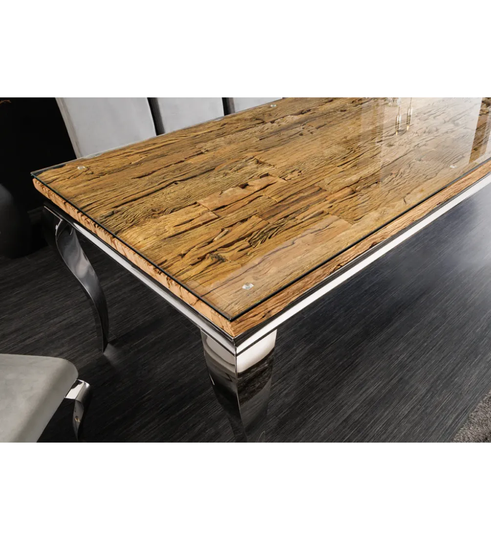 Stół MODERN BAROCK BARRACUDA 200 cm chromowany szklany blat BEZ blatu tekowego