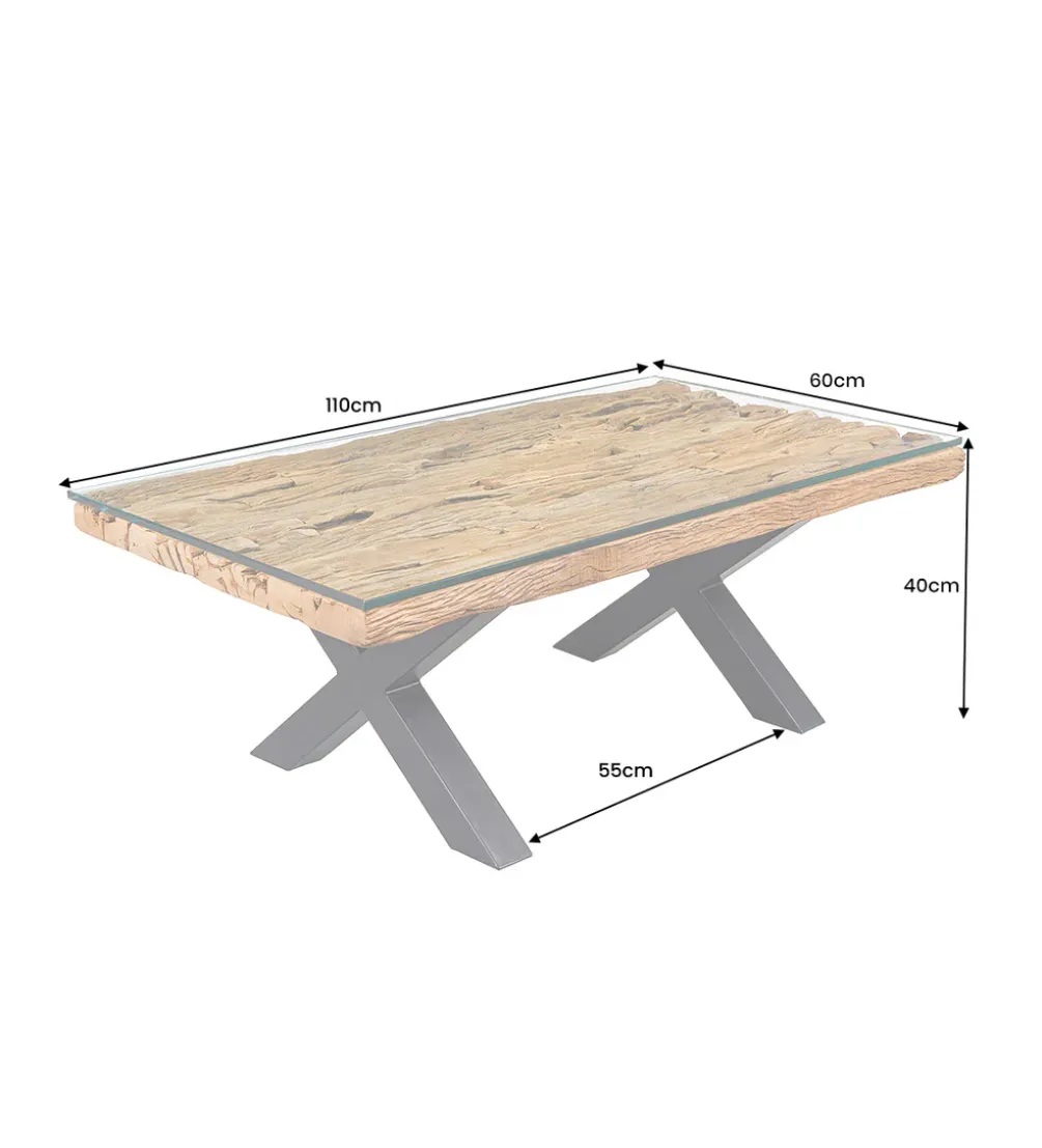 Stolik kawowy BARRACUDA110 cm drewno teak bez szkła