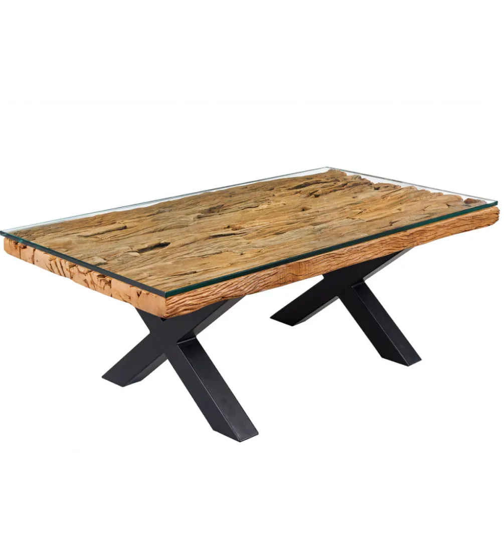 Stolik kawowy BARRACUDA110 cm drewno teak bez szkła
