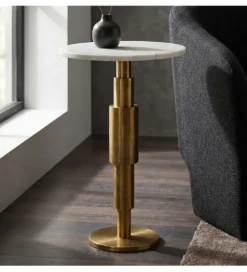 Stolik kawowy boczny WOHNLING 59 cm biały złoty