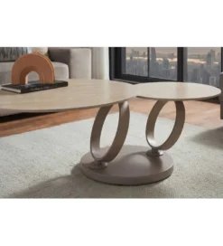 Stolik kawowy DANCING RINGS 135 cm ceramika w optyce trawertynu