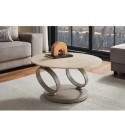 Stolik kawowy DANCING RINGS 135 cm ceramika w optyce trawertynu
