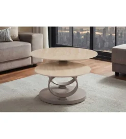 Stolik kawowy DANCING RINGS 135 cm ceramika w optyce trawertynu