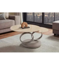 Stolik kawowy DANCING RINGS 135 cm ceramika w optyce trawertynu